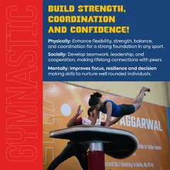 This graphic explains the core benefits of my gymnastics program. It's a holistic approach that enhances physical skills like flexibility and coordination, social skills like teamwork, and mental skills like focus and resilience.