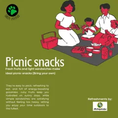 Simple, fresh snacks are perfect for a day outdoors. We encourage families to bring their own light bites like fruits and sandwiches, which are easy to pack and provide the energy needed for a full day of play.