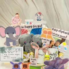 Double the joy! We designed this special elephant-themed hamper for parents-to-be expecting twins, complete with two plush elephants and personalized mugs.