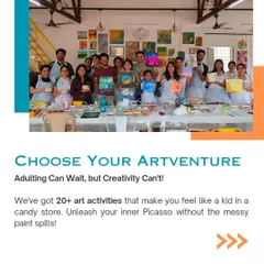 Choose your art-venture! With over 20 different activities, our studio is like a candy store for creatives. Adulting can wait, but creativity can't!