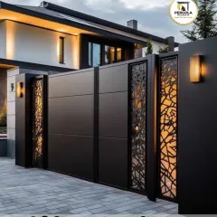 Make a powerful first impression with a modern entrance gate featuring backlit, CNC-cut panels. This design combines high-security construction with artistic metalwork, creating a statement piece that is both beautiful and formidable for any luxury residence.