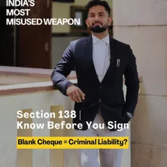 **A bounced cheque can lead to criminal liability under Section 138.** Many business owners are unaware of the strong legal presumptions against them. I help you navigate these complex cases, whether it involves challenging the existence of a legally enforceable debt or proving that a blank cheque was misused.