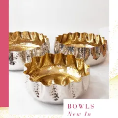 New In! These gorgeous dual-tone bowls with a hammered silver exterior and a gold interior are a modern addition to my collection.