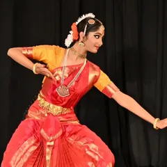 The aramandi, or half-seated posture, is foundational to Bharatanatyam. Here, my student demonstrates the perfect form and balance required, a result of countless hours of training for her arangetram.