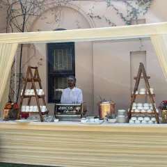 Our professional coffee station is a perfect addition to any event, day or night. A dedicated barista serves freshly brewed coffee from a high-quality machine, ensuring your guests get their perfect cup.