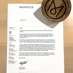 The official winner's trophy from the 2024 Monocle Design Awards. I am deeply grateful for this recognition, which inspires me to continue pushing the boundaries of thoughtful and practical design.