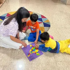 Learning about the different states of India with a floor puzzle. I make geography interactive and fun for our campers.