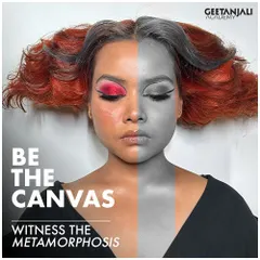 A powerful half-and-half look from our "Be The Canvas" project, demonstrating advanced makeup and hair artistry skills.