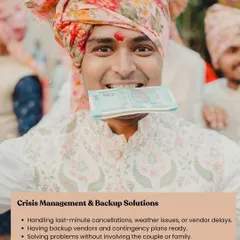 A crucial part of my job is crisis management. Whether it's a last-minute vendor delay or unexpected weather, I have backup plans and solutions ready. My goal is to solve problems before the couple or their family even knows they exist.