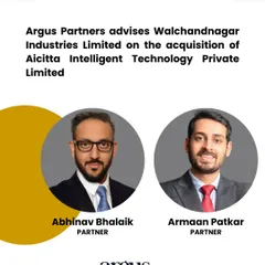 We advised Walchandnagar Industries Limited (WIL) on its multi-tranche acquisition of a majority stake in Aicitta Intelligent Technology. This strategic investment expands WIL's defense business into the high-growth sector of unmanned systems and proprietary IP development.