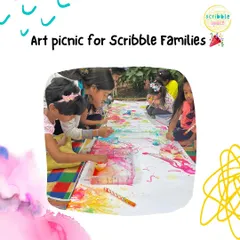 An invitation to our Art Picnic for Scribble Families. These events are a chance for our community to gather, create art together on a giant canvas, and enjoy a relaxed day in the park.