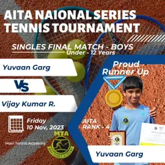 Our player Yuvaan Garg, who secured the Proud Runner-Up position in the AITA National Series U-12 Boys' Singles final.