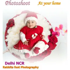 This image shows a Christmas-themed photoshoot setup that I can bring to your home. It highlights my 'Photoshoot At your home' service available across Delhi NCR.