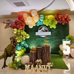 A centered shot of the Jurassic World stage, perfect for capturing birthday memories.