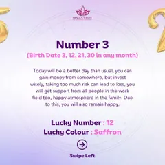 A daily prediction for those with Moolank 3. I provide a brief overview of the day's potential, along with a lucky number and color to help you align with positive energies.