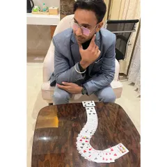 A moment of focus with my cards before a show. Preparation is everything.