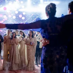 Aanshi and Vishal share a private hug during their very public varmala. In the middle of the celebration, they find a moment just for themselves, a memory that will last a lifetime.