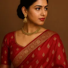 Capturing multiple angles is key to a complete portrait session. This shot provides another perspective, focusing on the subject's elegant posture and the fine details of her traditional Indian attire.
