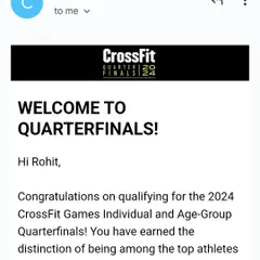 This email was a milestone: an official invitation to the 2024 CrossFit Games Quarterfinals. It's a reminder that consistent, hard work behind the scenes pays off.