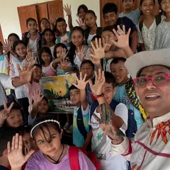 Look at all these happy faces and waving hands. This is a selfie from the second day of my workshop in Dhemaji, filled with enthusiastic young artists.