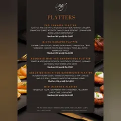 A sample of our extensive platter menu. We offer a wide variety of options, including Veg and Non-Veg Canapés, Assorted Mini Sandwiches, and a Mini Pastries Platter.