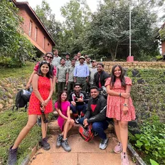 A group of travel influencers and our team posing at a beautiful resort during the Great Karnataka Adventure. I host special trips to showcase the best of the state.