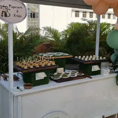 Another view of our food cart, set up for a "Wild & Free" themed first birthday party. It's a great focal point for serving kid-friendly snacks.