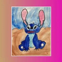 A cute painting of Stitch from Lilo & Stitch. Drawing cartoon characters is a great way for kids to practice shapes, expressions, and colors.