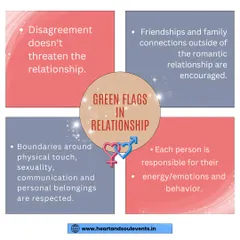 It's just as important to recognize the green flags as it is to spot the red ones. A healthy relationship is built on respect, encouragement, and mutual responsibility, which is what I help my clients find.