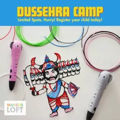 For Dussehra, I combine culture with technology. This promotional image shows a 3D-doodled Ravana, hinting at the unique activities we offer, like animating drawings with AI and building scenes from the Ramayana.