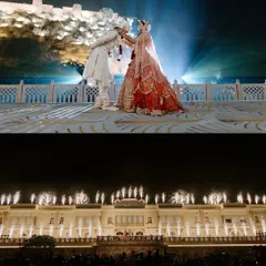 The Varmala ceremony for Rahul and Aashi, set against a palace and illuminated by fireworks. This shot showcases my ability to capture the pinnacle moments of a wedding with dramatic, cinematic flair.