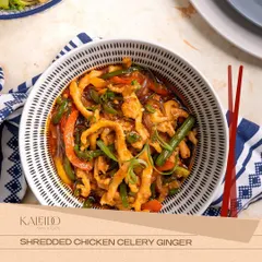 My Shredded Chicken Celery Ginger, a flavorful stir-fry with tender chicken strips, crisp bell peppers, and a savory ginger sauce. It’s a light yet satisfying main course.