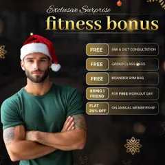 Check out our exclusive surprise fitness bonus for the festive season. Get free consultations, a free group class pass, a gym bag, and a 25% discount on annual membership.