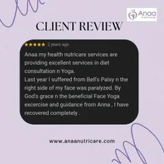 This client recovered completely from Bell's Palsy with the help of my guidance and Face Yoga exercises. It shows that my approach is holistic, combining diet with other supportive therapies for overall health.