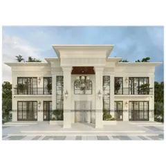 This 2.5-acre signature estate is a study in timeless neo-classical design. We focused on perfect symmetry, with towering double-height columns framing a grand central portico to create a powerful arrival experience. The design blends classical proportions with modern materials like micro-concrete, resulting in a residence built to feel like a generational legacy.