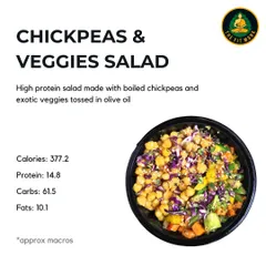 Looking for a high-protein vegetarian option? My Chickpeas & Veggies Salad offers 14.8g of protein with boiled chickpeas and exotic veggies tossed in olive oil.