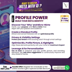 Your Instagram profile is your digital storefront. This 'Profile Power' module focuses on building a strong identity by defining your niche, optimizing your bio and highlights, and using AI to get real-time suggestions for improvement.