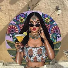 Another one of our custom-painted backdrops, this one featuring a modern Indian bride with a cocktail, perfect for a fun and stylish Mehandi or Sangeet.