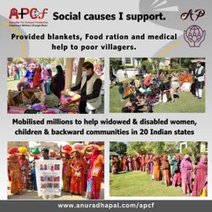 Giving back is central to my mission. APCF has mobilized resources to provide blankets, food rations, and medical help to poor villagers, and has helped widowed and disabled women and children across 20 Indian states.