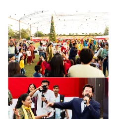 A collage showing the scale of the kids' carnival. From interacting with Santa to addressing the crowd, I'm involved in every aspect to ensure a seamless flow of fun.