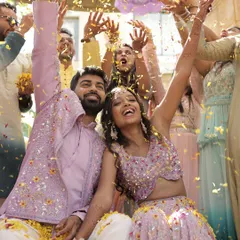Capturing the pure joy of a Haldi ceremony. I love creating these moments of laughter and celebration, where the couple is showered with love and marigold petals in a setting that is both fun and beautiful.