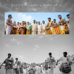 The energy of a wedding procession is infectious. Here, I captured the vibrant sounds and colors of a traditional Chenda Melam, an essential part of many South Indian weddings. This image shows my ability to document the grand, celebratory aspects of your day.