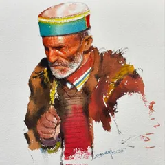 A custom watercolor portrait capturing the quiet dignity of a man from Himachal. I focused on the details of his face and traditional cap to create a piece that feels both personal and culturally rich.