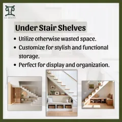 The space under the stairs is often wasted. I love designing custom under-stair shelves to create stylish and functional storage, perfect for books, shoes, or decorative displays.