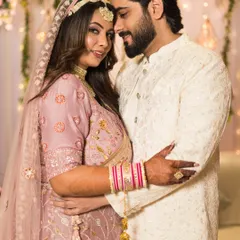 A classic romantic portrait. Nitika and Shon in a quiet embrace, a beautiful memory from their wedding day.
