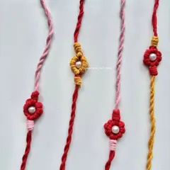 For Rakshabandhan, I made these beautiful and delicate macrame flower Rakhis. Each one has a tiny pearl in the center, making it a special thread for a special bond.
