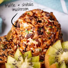 A close-up of my Truffle & Shiitake Mushroom cheese dome. This one is all about umami bliss, with earthy, rich flavours that are incredibly satisfying.