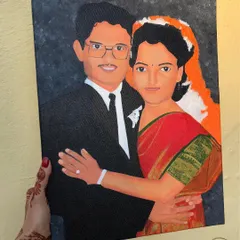 One of my favorite things to do is transform old, cherished photographs into vibrant paintings. This piece was created from a client's parents' wedding photo, giving a precious memory a new life.