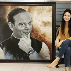 Another shot with the completed portrait of our mentor and guru, Shree Motilal Oswal, created on behalf of the Fortune family.