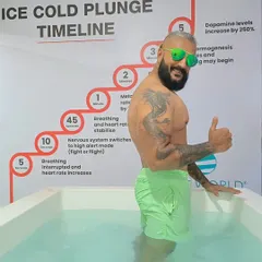 Influencer and fitness enthusiast @thesahilanand gives a thumbs up after his ice cold plunge. Our therapies are designed to be the ultimate self-care splurge, helping you heal and recover so you can stay on top of your game.